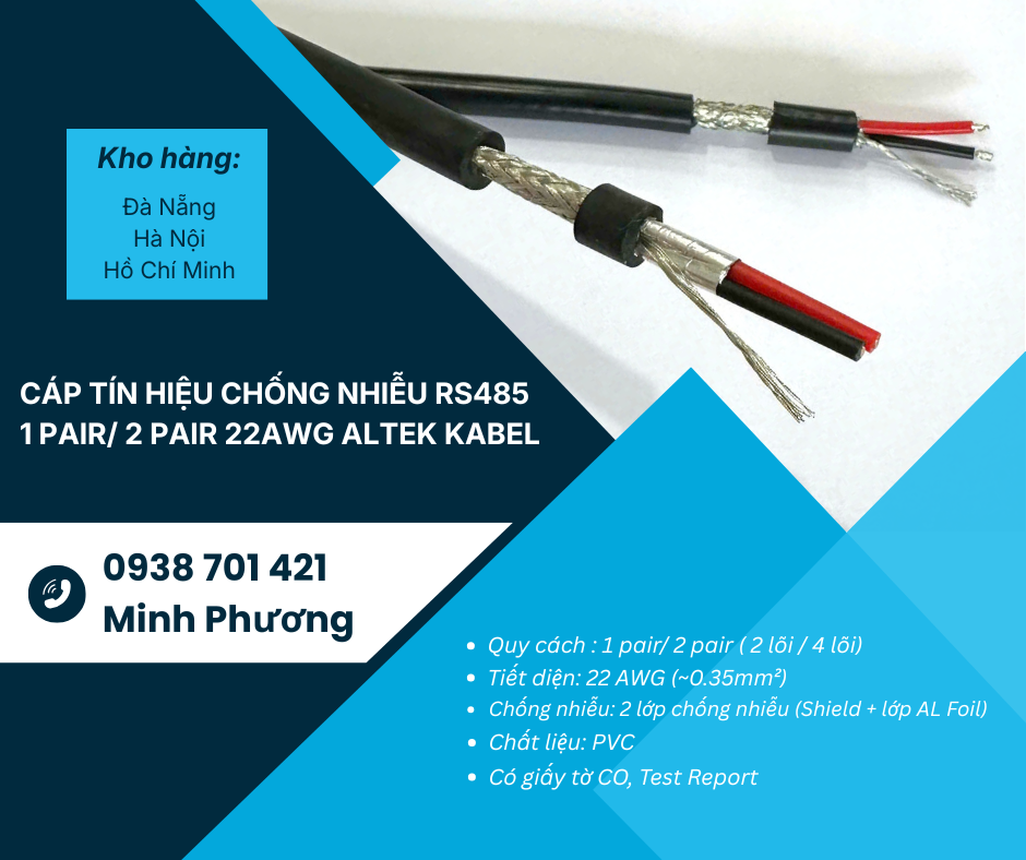 Cáp tín hiệu chống nhiễu RS485 1 Pair/ 2 Pair 22AWG – Giá tốt,sẵn kho,giao nhanh